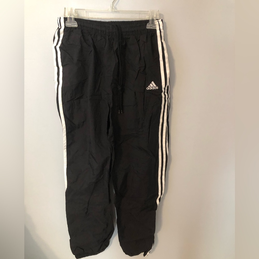 Unisex Adidas Black Windbreaker Pants, Size Medium Tall